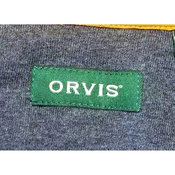 ORVIS Blue Pullover Knit Sweater Tan Leather Trim Elbow Patches Sz XL 1/4 Zip - Picture 2 of 9